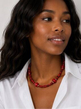 New! Colorful Red Mixed Bead Dopamine Necklace NWOT 1059